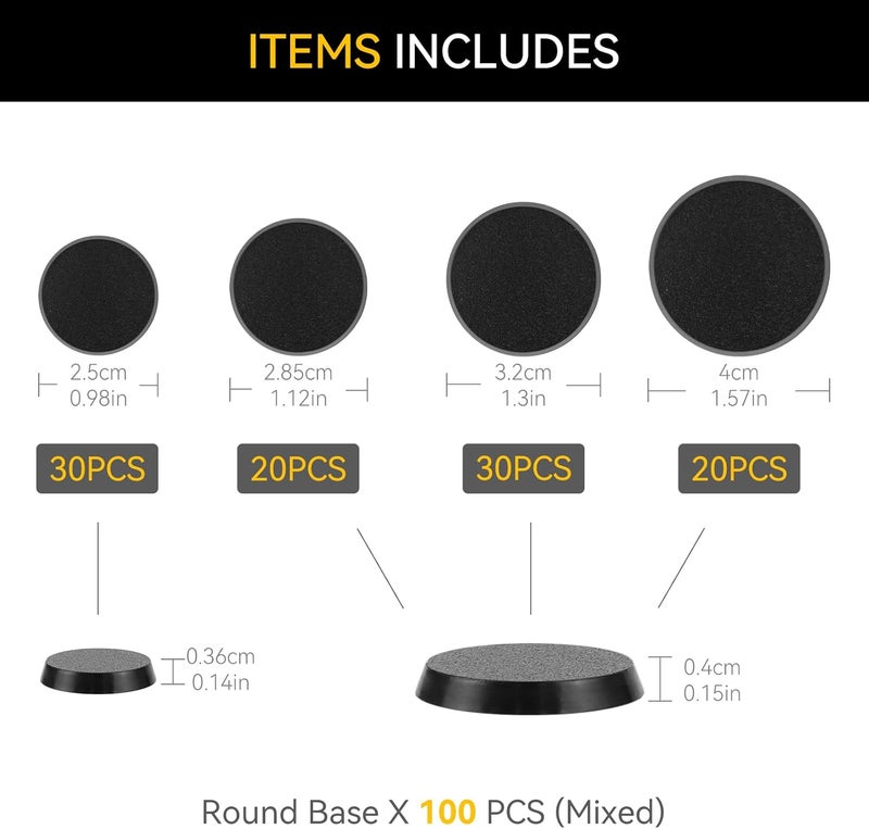 FIGURESLAB Store 100PCS 25mm 28.5mm 32mm 40mm Mix Black Round Miniature Bases, Model Base for Gaming Miniatures or Wargames Table Top Games - Image 2